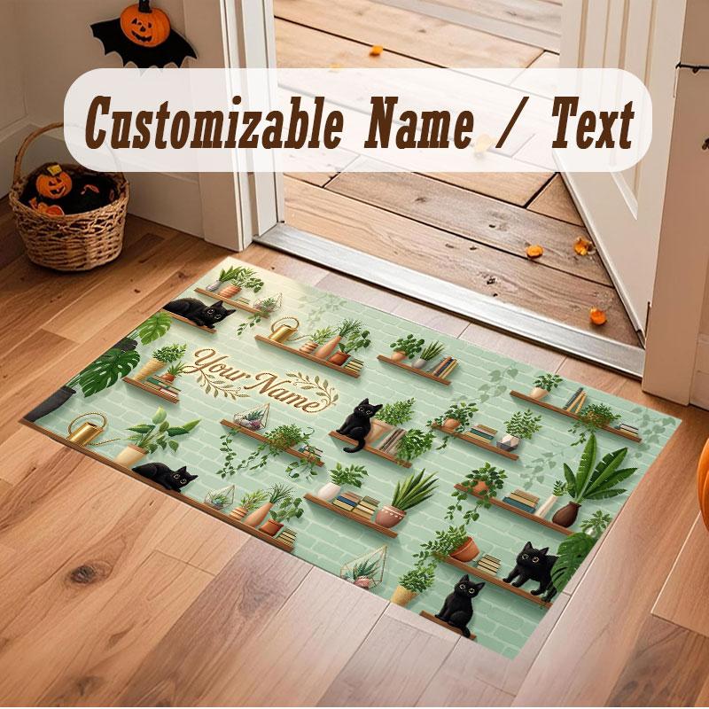 Cat Theme Crystal Velvet Floor Rug Personalized Custom Name Text Warm Carpet Home Decoration