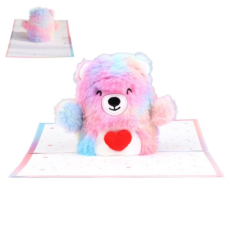 Plush Pop-Up Card Colorful Bear Animal Greeting Cards Cartoon Holiday Birthday Card 3D Stuffed Animal Card Creative For United States