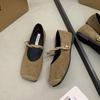 Französische Mary Jane Schuhe weiches Leder Japanischer Retro Wildleder eckige Spitze mit Schleife Einzelne Schuhe große Größe Damenschuhe Retro