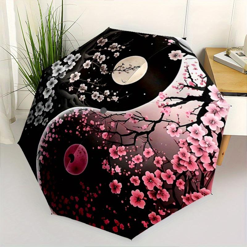 1pc Yin Yang Flower Fully Automatic Folding Portable Umbrella, 8 Iron Frames, Three-Fold Design, Suitable for All Seasons, Suitable for Outdoor U
