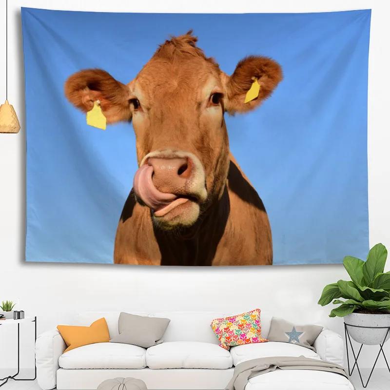 Hot Sale Custom High Quality Cow Wall Hanging Hd Landscape 3D Printing Digital Printing Home Decoration Tapestry