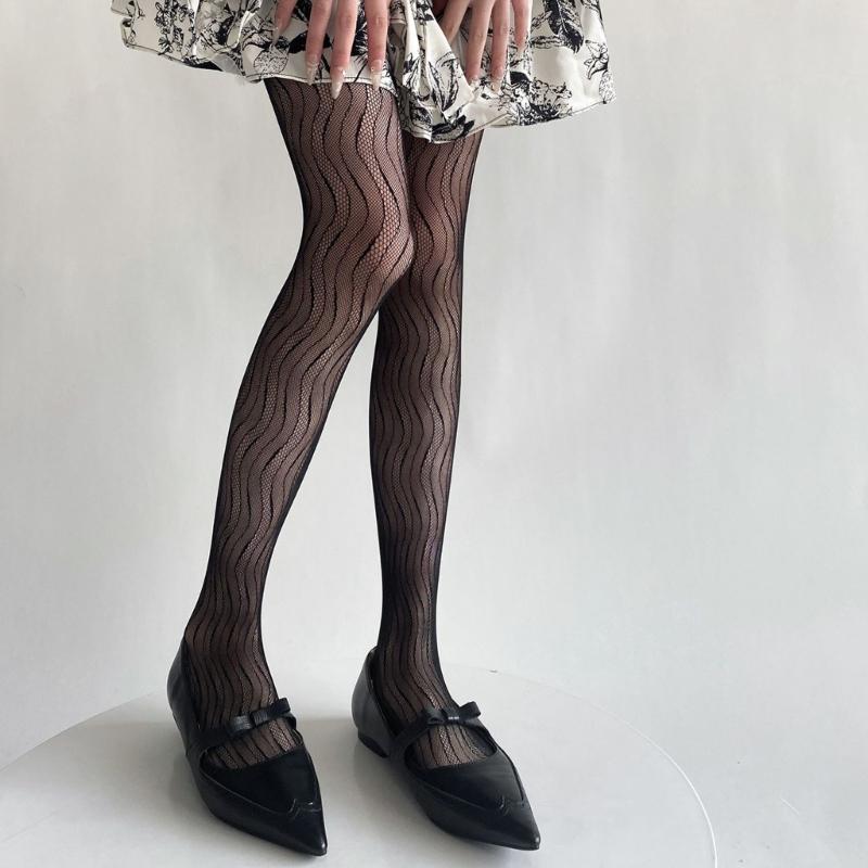 Women Lace Patterned Fishnet Tights High Waist Fishnets Leggings Net Stockings Pantyhose Thigh High Stockings Hosiery