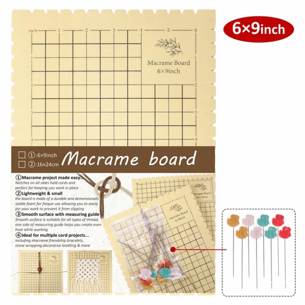 DIY Craft Thick Foam Macrame Board and Pins Kit 16x24cm 6x9in Grid Board Lightweight Reusable Knotting Board Bracelet Making
