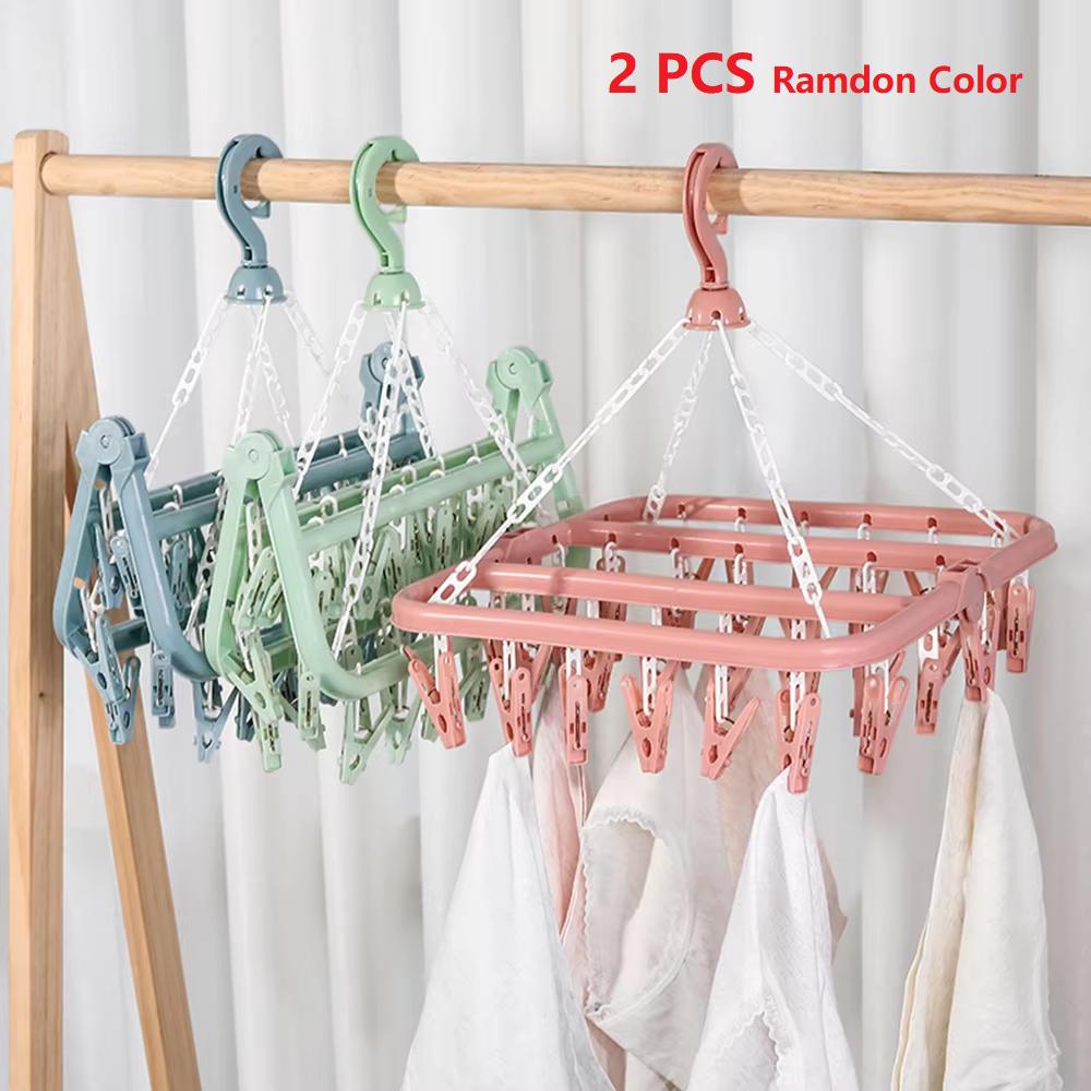 Folding Hangers Multi-Functional Windproof Socks Clip Drying Hangers Household Plastic Clothing Socks Drying Hangers