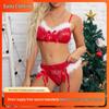 Red Lace Christmas Lingerie Set: Women's Erotic Two-Piece Pajamas
