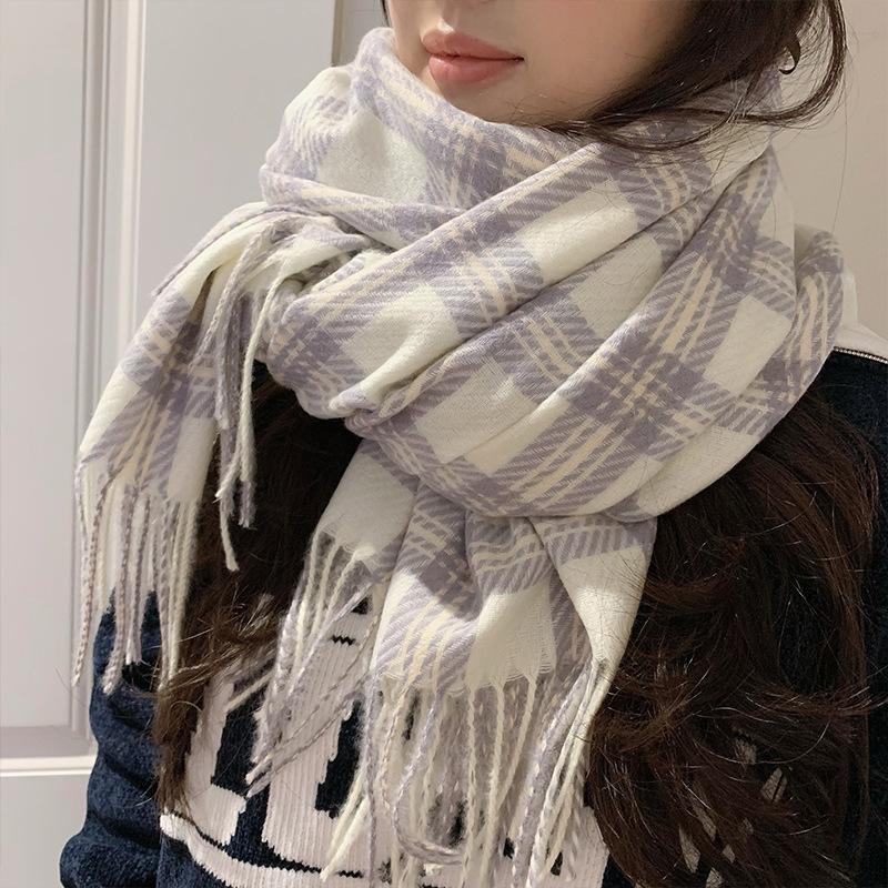 Korean Atmosphere Scarf Women's Winter Imitation Cashmere Plaid Warm Scarf Thickened Student New