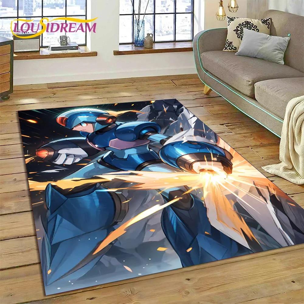 Retro Cartoon Rockman Mega Man Game Carpet Rug for Bedroom Living Room Home Sofa Decoration,Children Play Large Decor Floor Mat