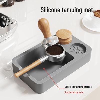Silicone Coffee Tamper Mat with Knock Box Bin for Machine Trays