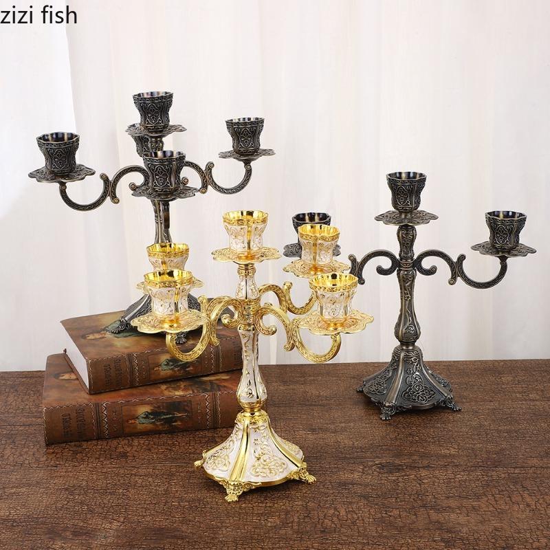 Retro Zinc Alloy Candle Holder Multi Head Candle Rack Wedding Decoration Candlestick Holder Candlelight Dinner Candles Stand