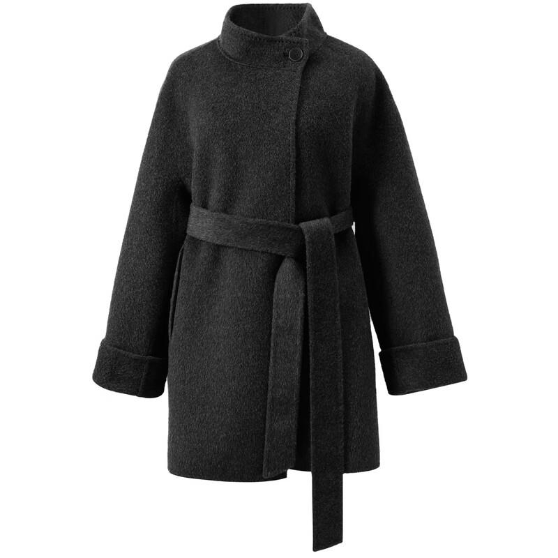 San Cai 2025 Winter Stand Collar Double-faced Wool Coat