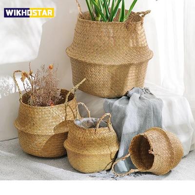1 cestino di vimini in alghe in stile nordico per riporre gli oggetti in casa, perfetto per vestiti sporchi, piante e articoli vari, cestino decorativo sospeso