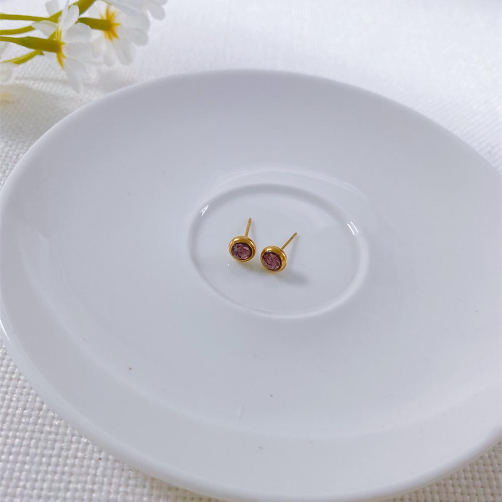 European-American Niche Style Colorful Zirconia Birthstone Earrings with Stainless Steel