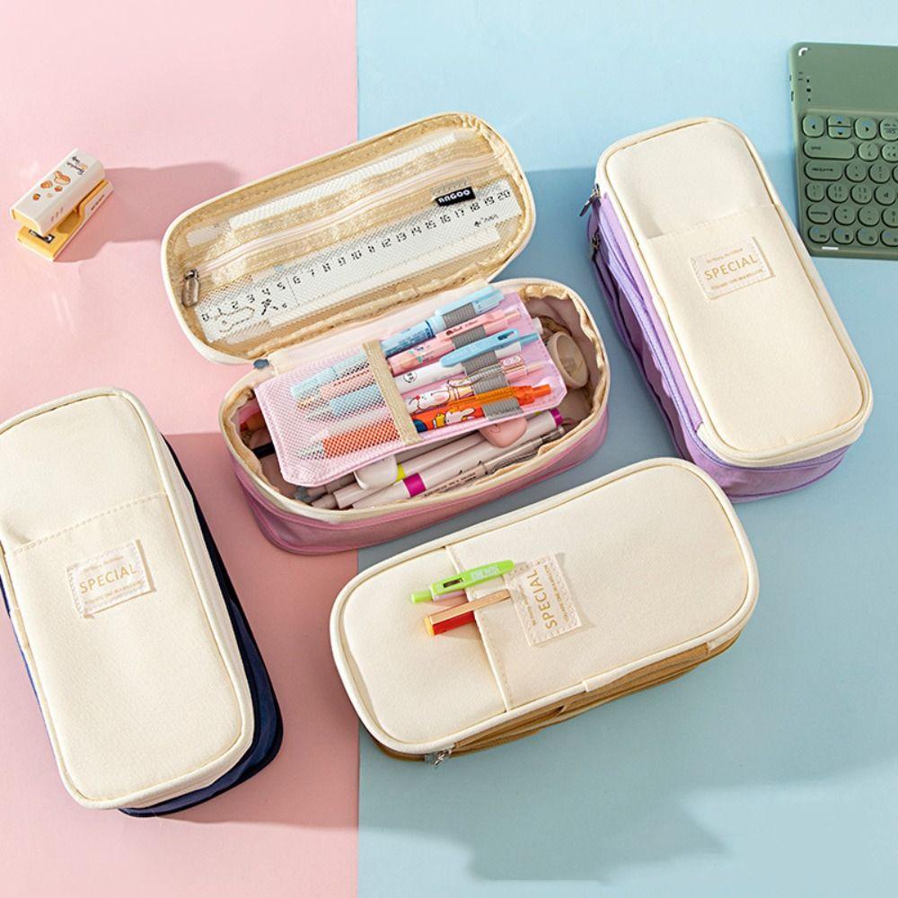 Diagonal Storage Pencil Bag Polyester Macaron Pencil Case Simple Student Pen Bag Boy Girl Kid