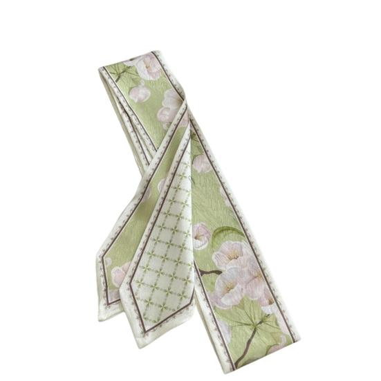 Women Summer Scarf Bag Decoration Soft Contrast Color Flower Print Artistic Painting Decorate Neck Smooth Lace Up Lady Hairband Hair Accessories