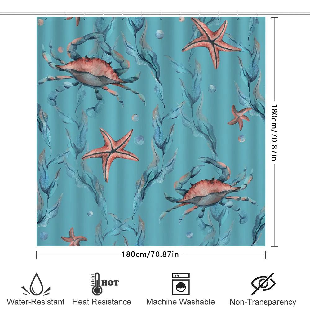 Underwater World Bath Shower Curtain Crabs Starfish Print Blue Waterproof Fabric Curtains For Bathroom Decor Home Accessories