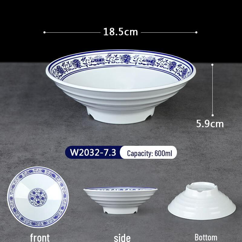 Durable Melamine Blue & White Noodle Bowl