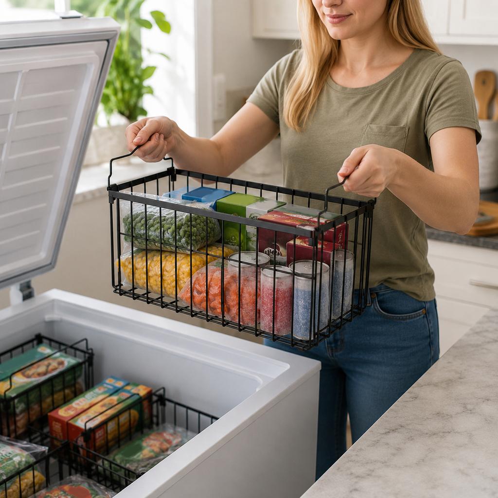 Freezer Storage Basket with Handles for Kitchen Freezer Organization, Wire for Food