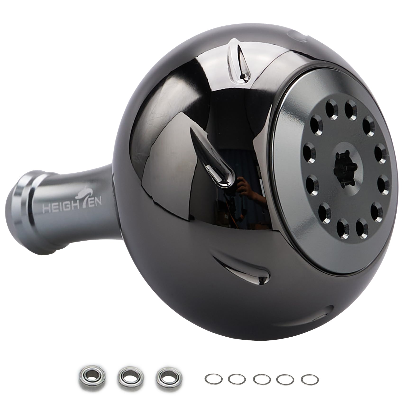 

HEIGHTEN 45mm Power Reel Handle 4 Compatible with Shimano and Daiwa Aurora Series Knob, Colors, B-Type L-Size (Black & Gunmetal) (718)