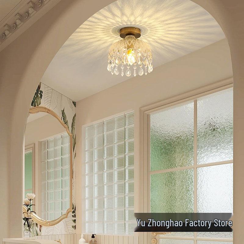 Modern Minimalist Cream French Crystal Ceiling Light for Corridor, Hallway, or Balcony