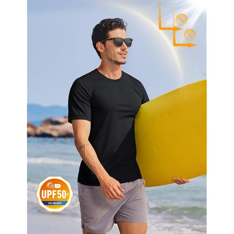 [TACVASEN] Black T-Shirt, Cooling Touch, Men's Short Sleeve Summer Clothes, Dry T-Shirt, Quick Drying, Black Dyed, Size M