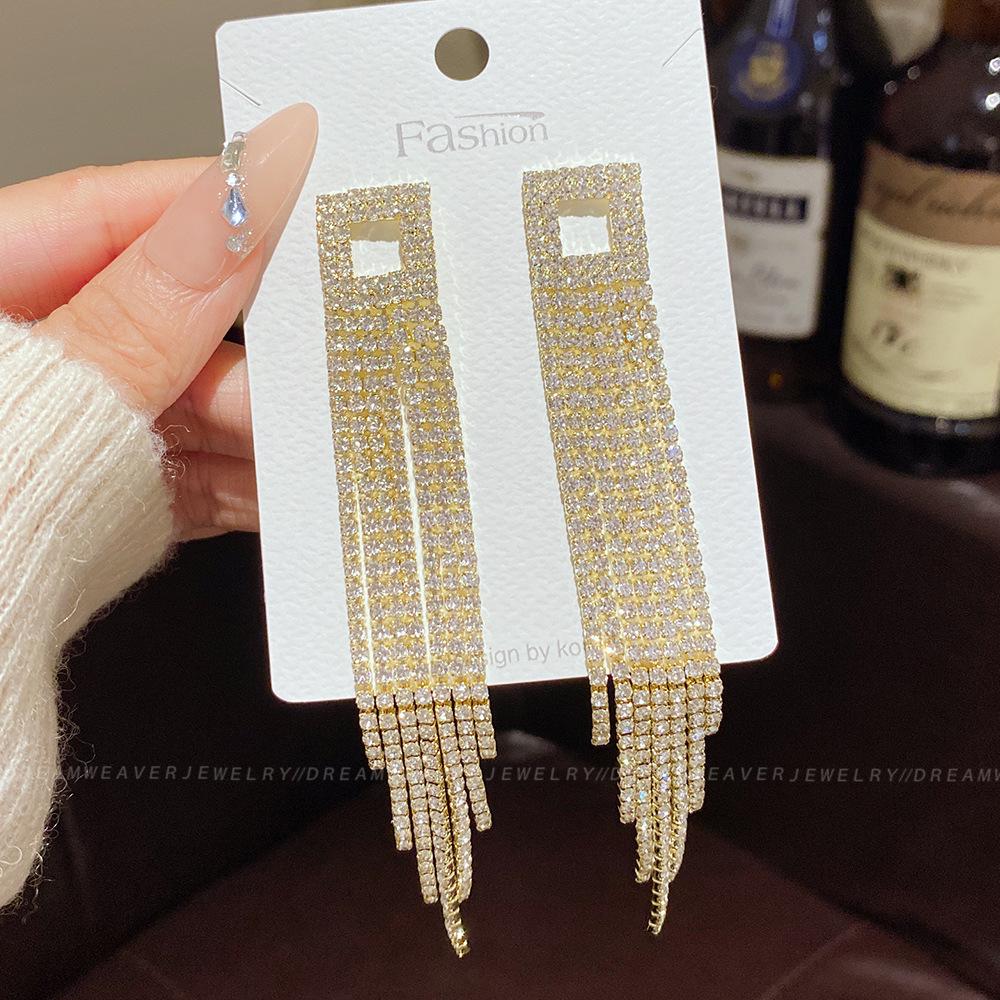 925 Sterling Silver Full Diamond Tassel Earrings – High-End European & American Style, Super Shiny, Luxurious Ear Jewelry for Women.