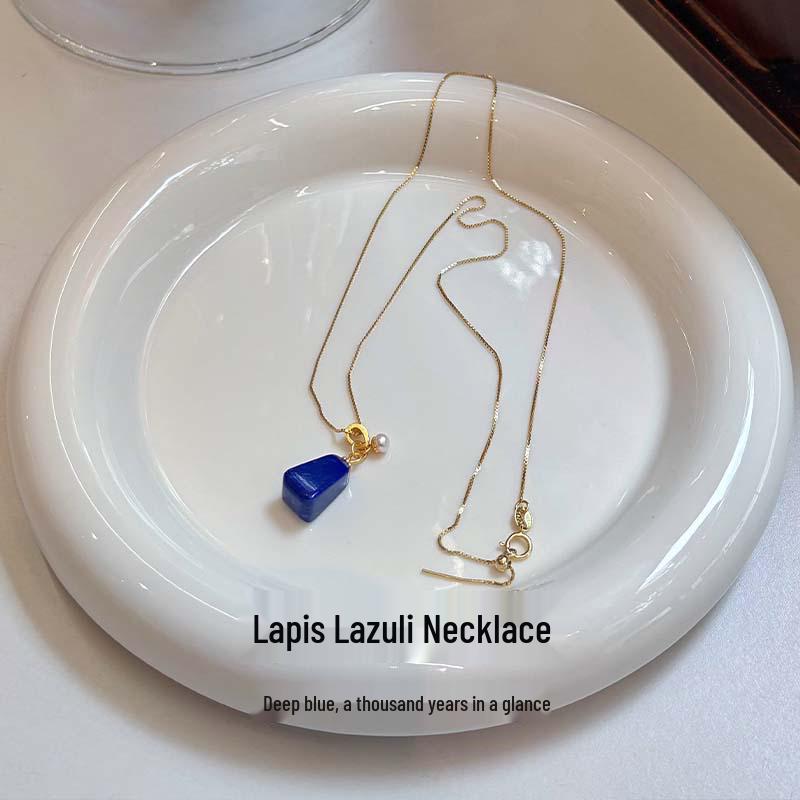 New Style Lapis Lazuli Pendant Necklace, Sterling Silver & Gold Plated SY202540
