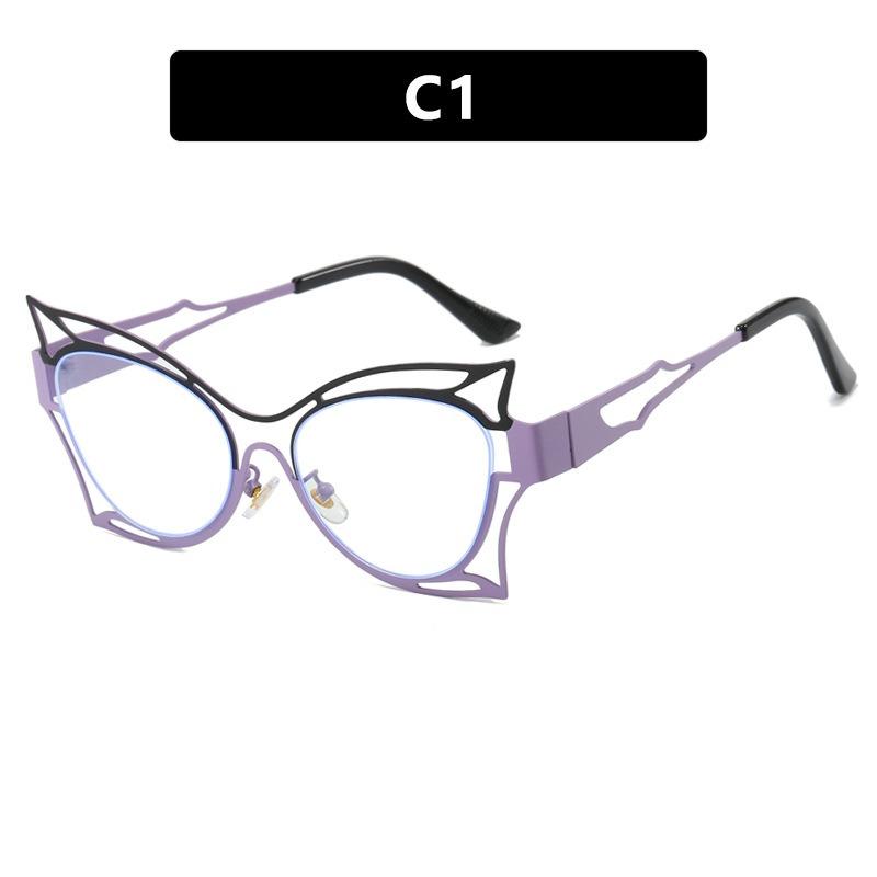 

Anti Blue Light Glasses Metal Bat Round Eyewear Artistic Sense Eyeglasses Blue Light Blocking Computer Glasses C1