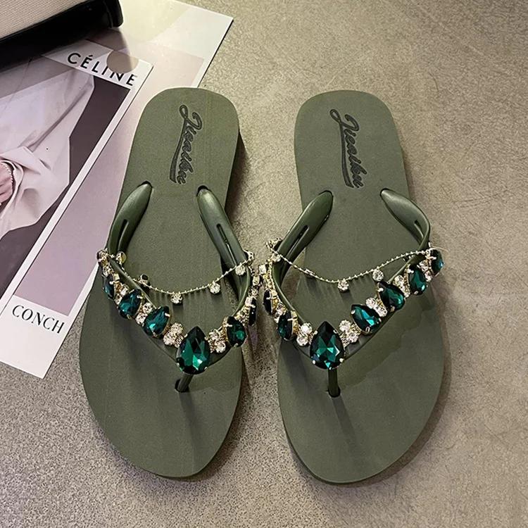 Summer Women Shoes Fashion Slipper Girl Bling Crystal Flip Flops Comfortable Soft Sole Beach Shoes