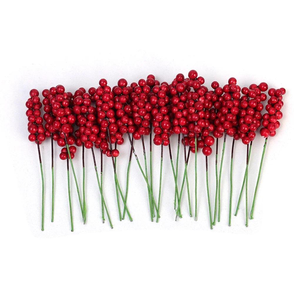 

50/5 шт. Рождественские искусственные ветки ягод, искусственные ягоды падуба, букет цветов, венок своими руками, украшение на рождественскую елку, свадебный домашний декор 50pcs