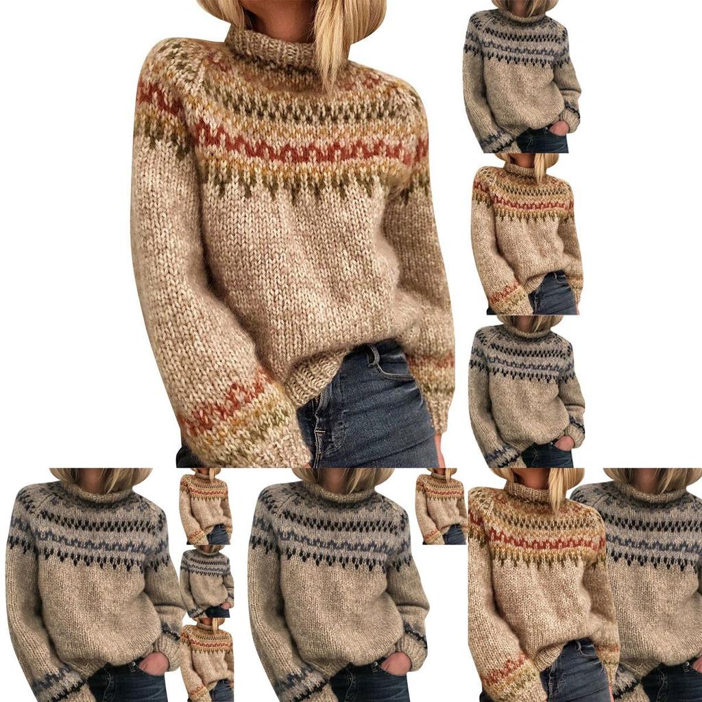 Cozy Women's Knitted Pullover Overwear Featuring Fashionable Stripe Pattern For Winter