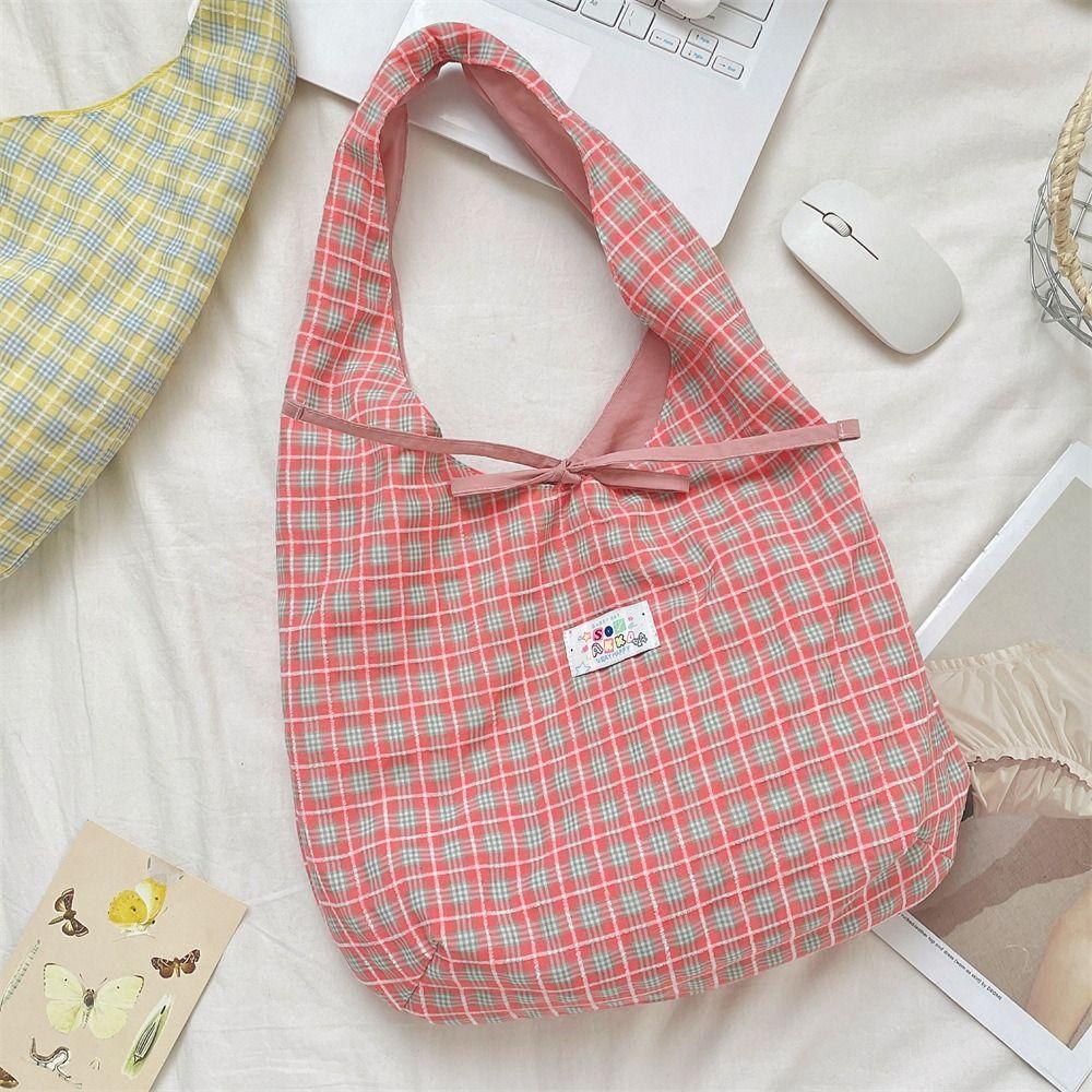Sweet Double Sided Vest Bag Cloth Canvas Tote Bag Casual Lattice Shoulder Bag  Women