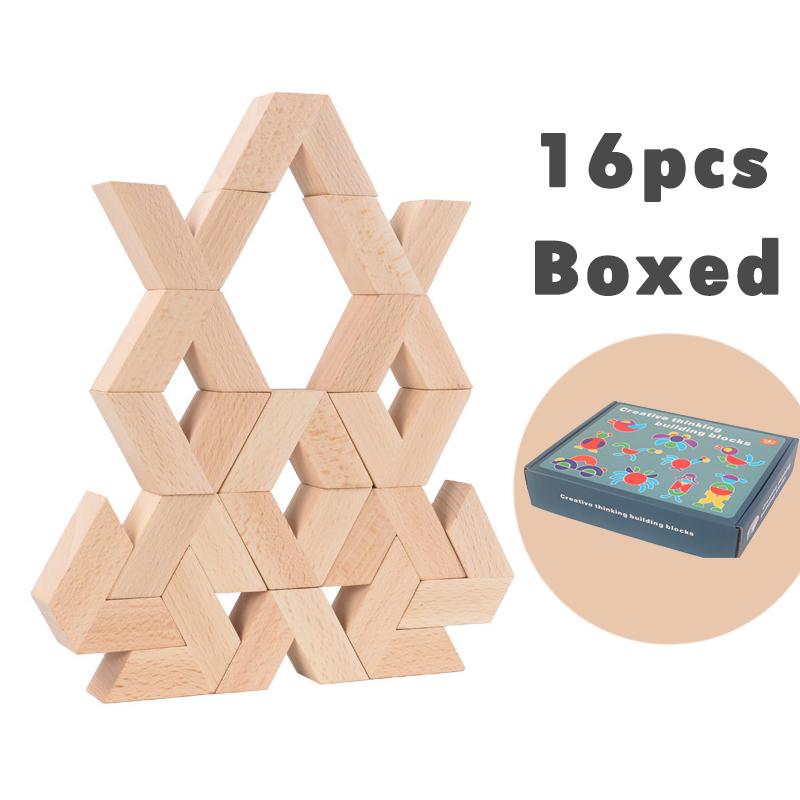16pcs V Shape Natural Large Wooden 3D Building Blocks Toys Baby Unpaint Wooden Montessori Educational Stacking Blocks Toy Child