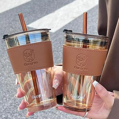 450ML High Beauty Wind Bambusglasbecher Sommerstroh Große Kapazität Damenstrohbecher
