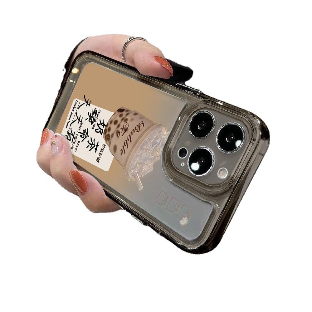 Ice through milk tea life every day, applicable iPhone17 mobile phone case 16pro Apple 15 simple 16 black and white 14