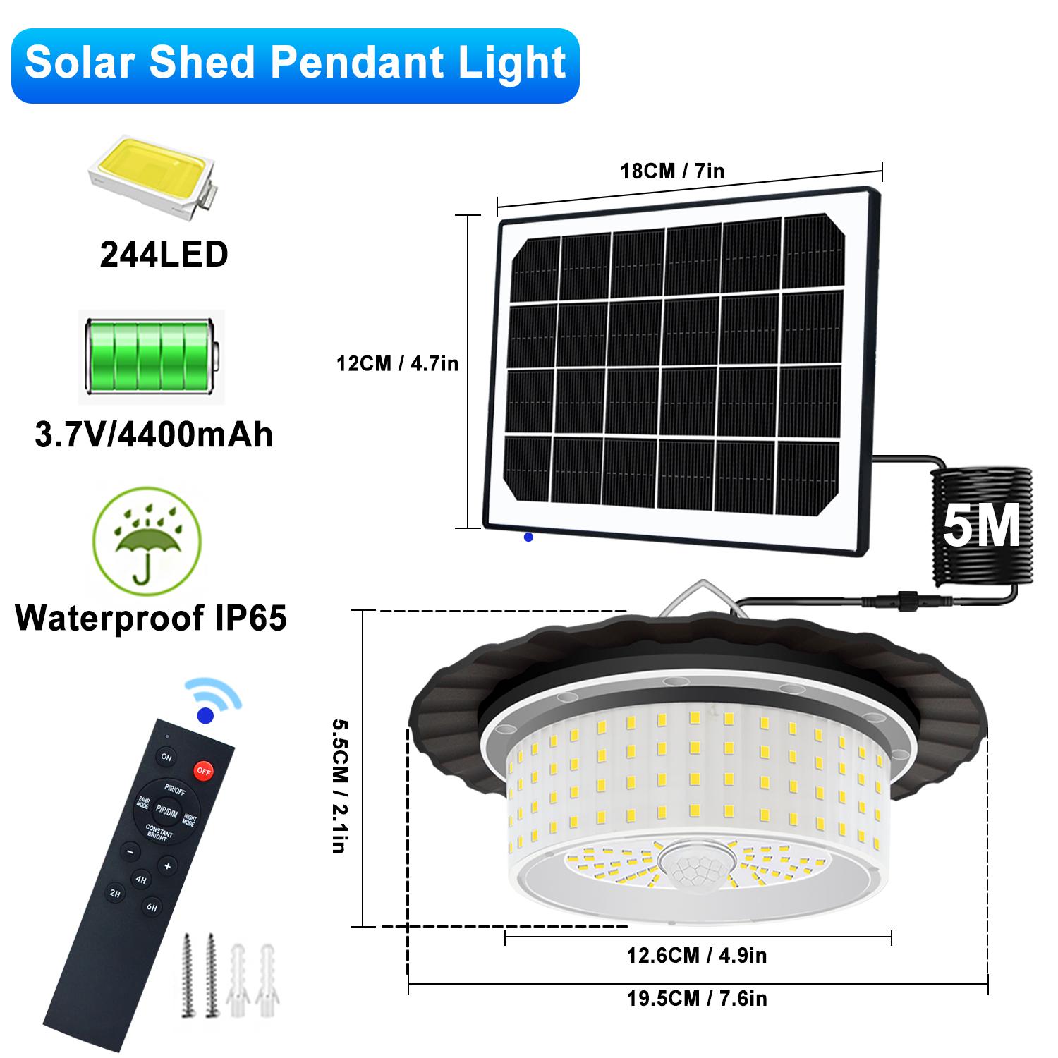 

LED Solar Shed Lights Outdoor Waterproof Solar Pendant Light Remote Control Motion Sensor Hanging Solar Lights Garage Barn Patio