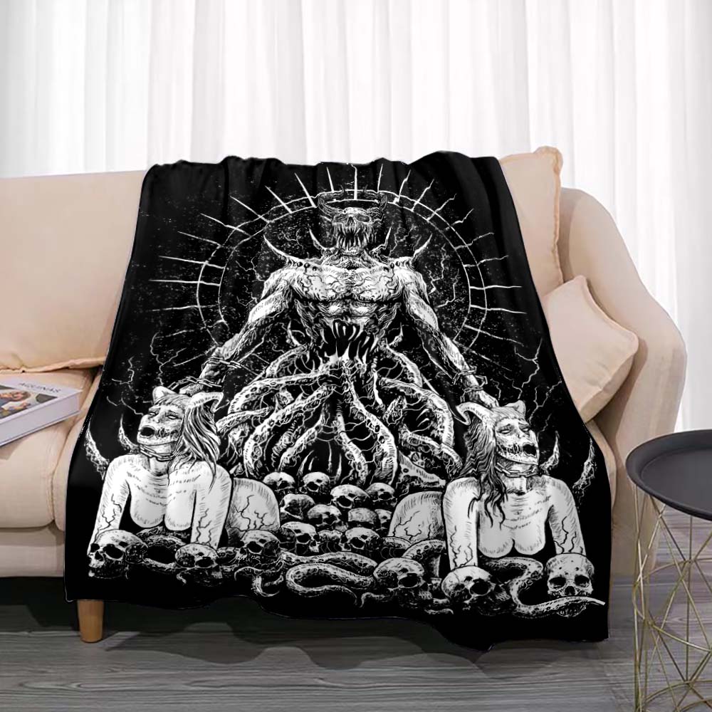 Satan Demon Evil Throw Blanket Bedspread Fleece Flannel Soft Warm Blankets Print Funny Birthday Gift Home Textiles Sofa Decor