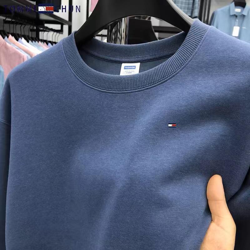 Genuine Tommy Men's Loose Fit Casual Hoodie - Long Sleeve, Plain Color, Stylish for Autumn