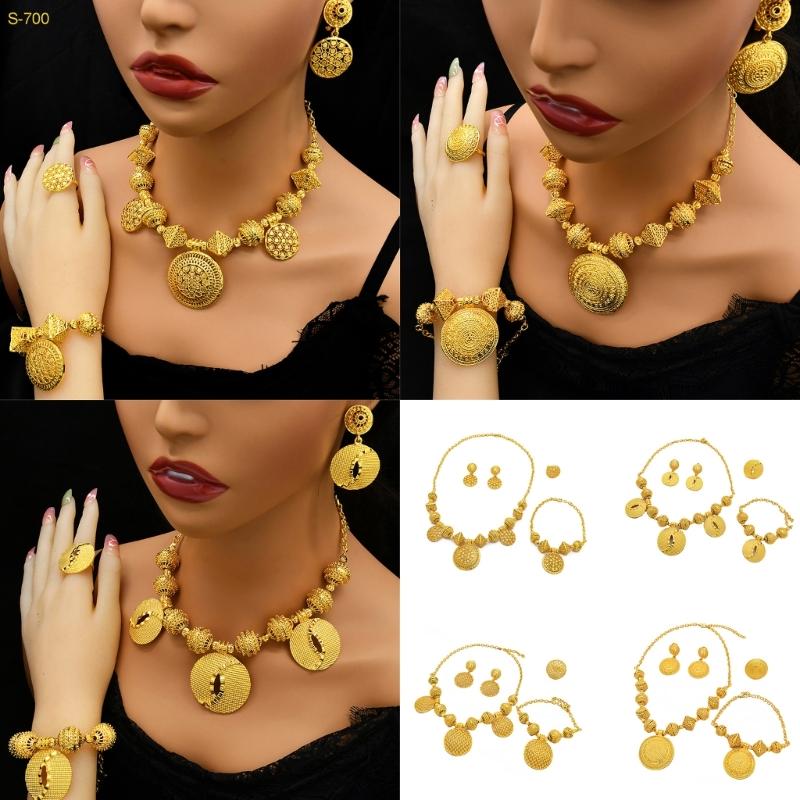 Gold Color Necklace Earring Wrist Chain and Rings Set For Bridal And Party Nigerian Weddings and Engagement Parties