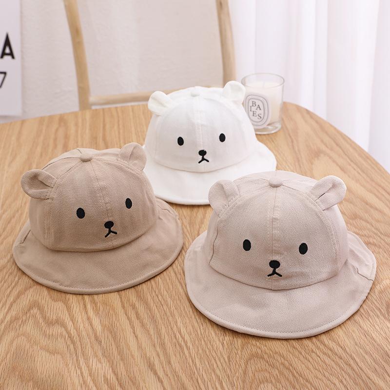 Spring Summer Baby Bucket Hat Cute Bear Ear Newborn Panama Cap Solid Color Outdoor Beach Kids Baby Boy Girl Sun Hats Bonnet