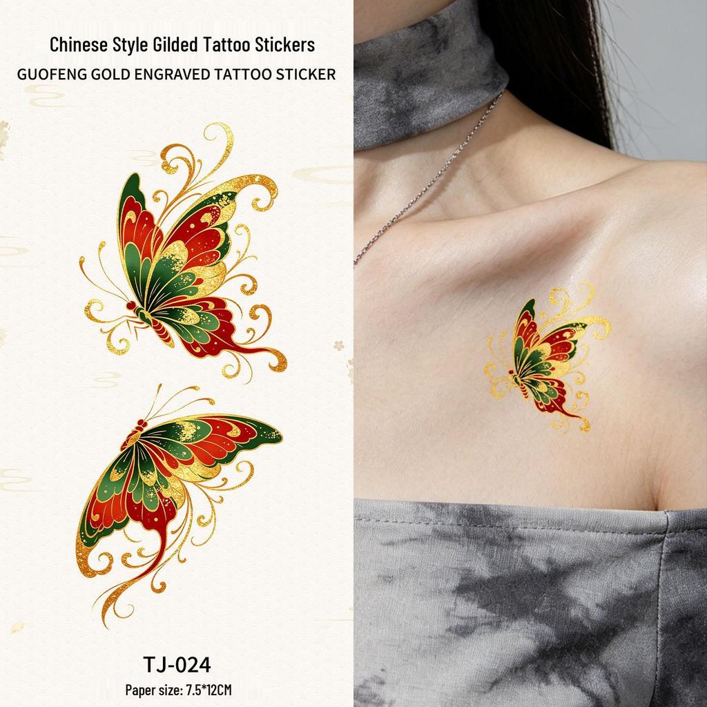 Chinese Style Waterproof Phoenix & Koi Tattoo Sticker - Long-lasting, Aesthetic Dunhuang Design for Arm & Collarbone