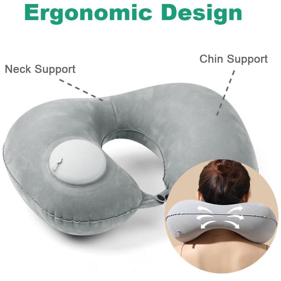Inflatable Travel Neck Pillow for Airplane Train Car Washable Pillowcase U Shaped Office Napping Pillow,Home Head Neck and Lumbar Support