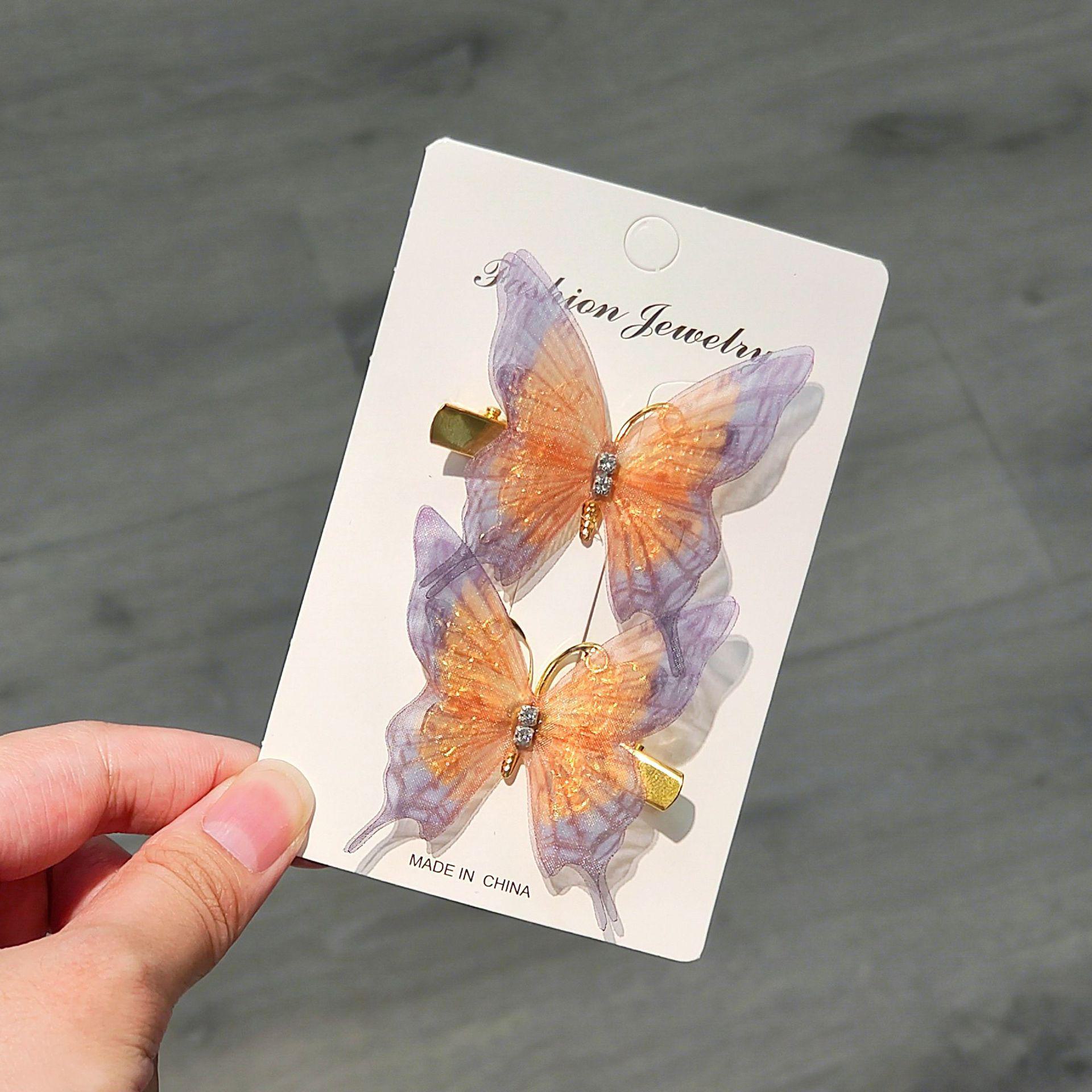 

Шпилька з градієнтним метеликом для дітей - мила сітка та сплав із качкодзьобом, ідеально підходить для стилю Hanfu та Fairy one pair помаранчевий/фіолетовий