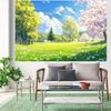 Natural Landscape Background Cloth - Peach Blossoms, Green Grasslands, Sunny Day Theme Decoration "- Background Banner