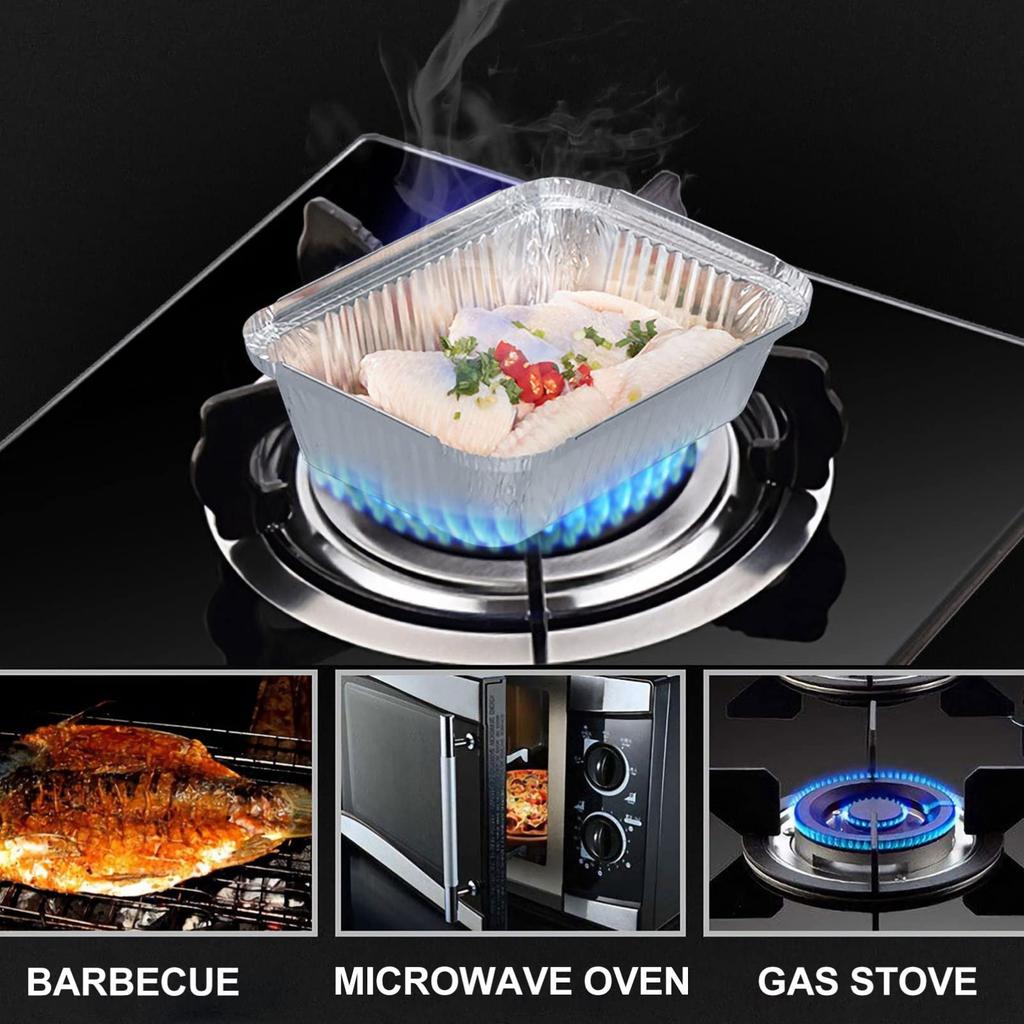 FRCOLOR Square Aluminum Foil Trays for BBQ Food Outdoor Kitchen Serving Trays 20-Pack Grills, Safe, Parties, Cooking, Grilling,