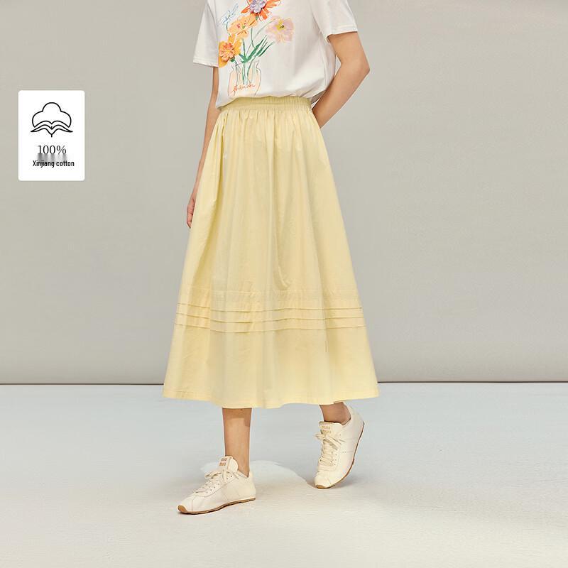 INMAN Dopamine Elastic Waist Pleated A-Line Skirt M