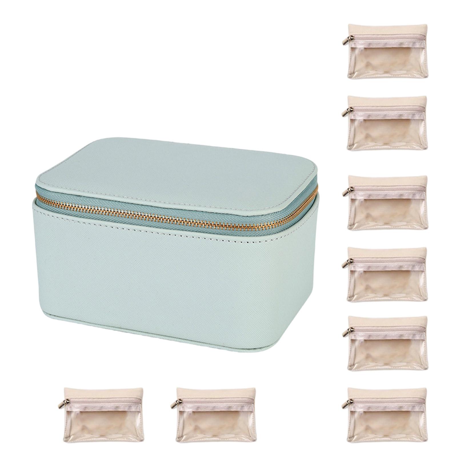 

Compact Jewelry Storage Box 8Pcs Jewelry Pouch Set for Organizing Accessories Travel Sized PU Leather Box синий