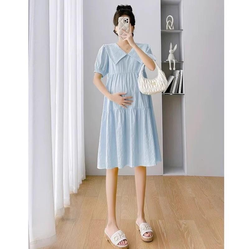 Neues Kleid2026Sommer Umstandskleid locker geschnitten einfarbig langes Kleid zur Kaschierung des Bauches während der Schwangerschaft