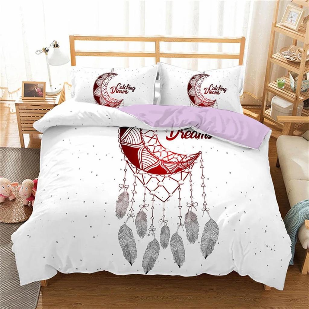 Dreamcatcher Bohemian Mandala Sun Moon and Feather Print Duvet Cover Microfiber Bedroom Decorations for Women Gifts Queen King