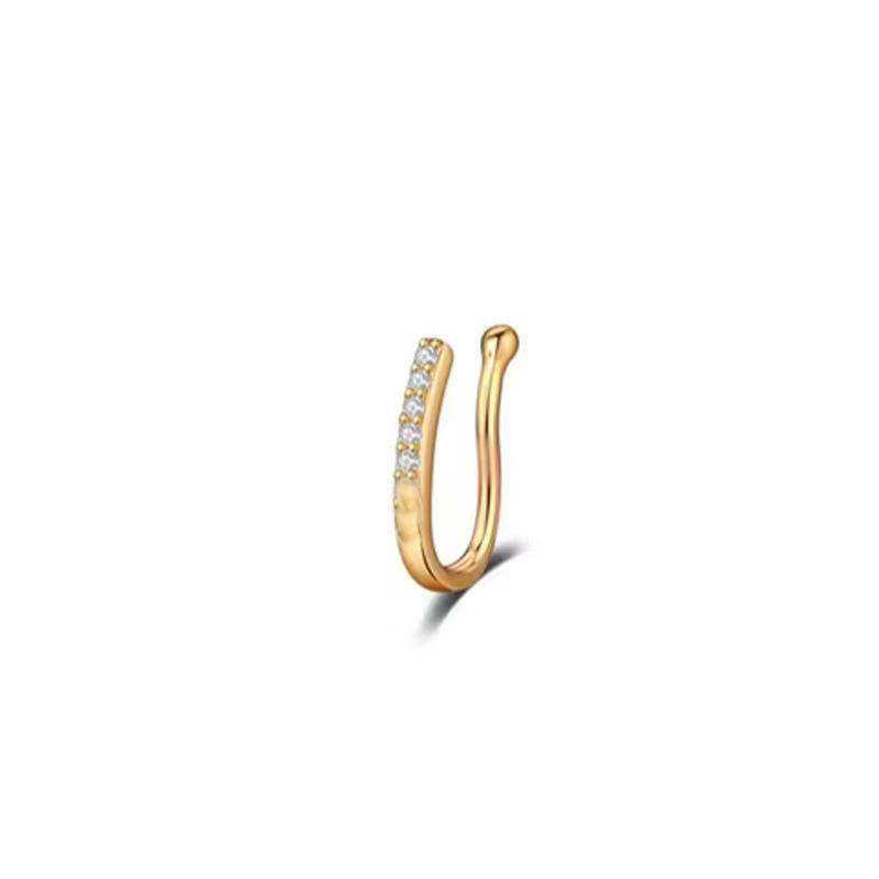 Piercing de Nariz em Zircônia em Forma de Arco Europeu e Americano: Joia para Piercing Corporal de Cobre sem Furo, Cravejada com Diamantes.