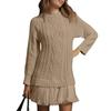 Women's Solid Round Neck  Dough Twists Knitting Chiffon Splicing Sweet Temperament Dress